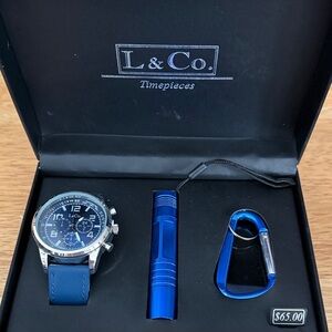 Blue Men's Watch and Accessory Set